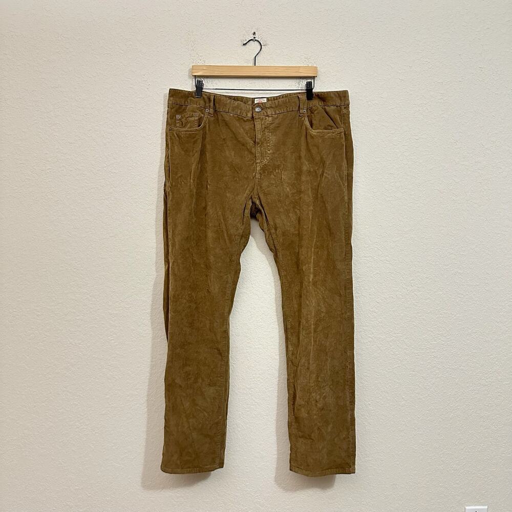 FAHERTY Corduroy Pants Brown Straight Leg Stretch 5-Pocket Chino Retro